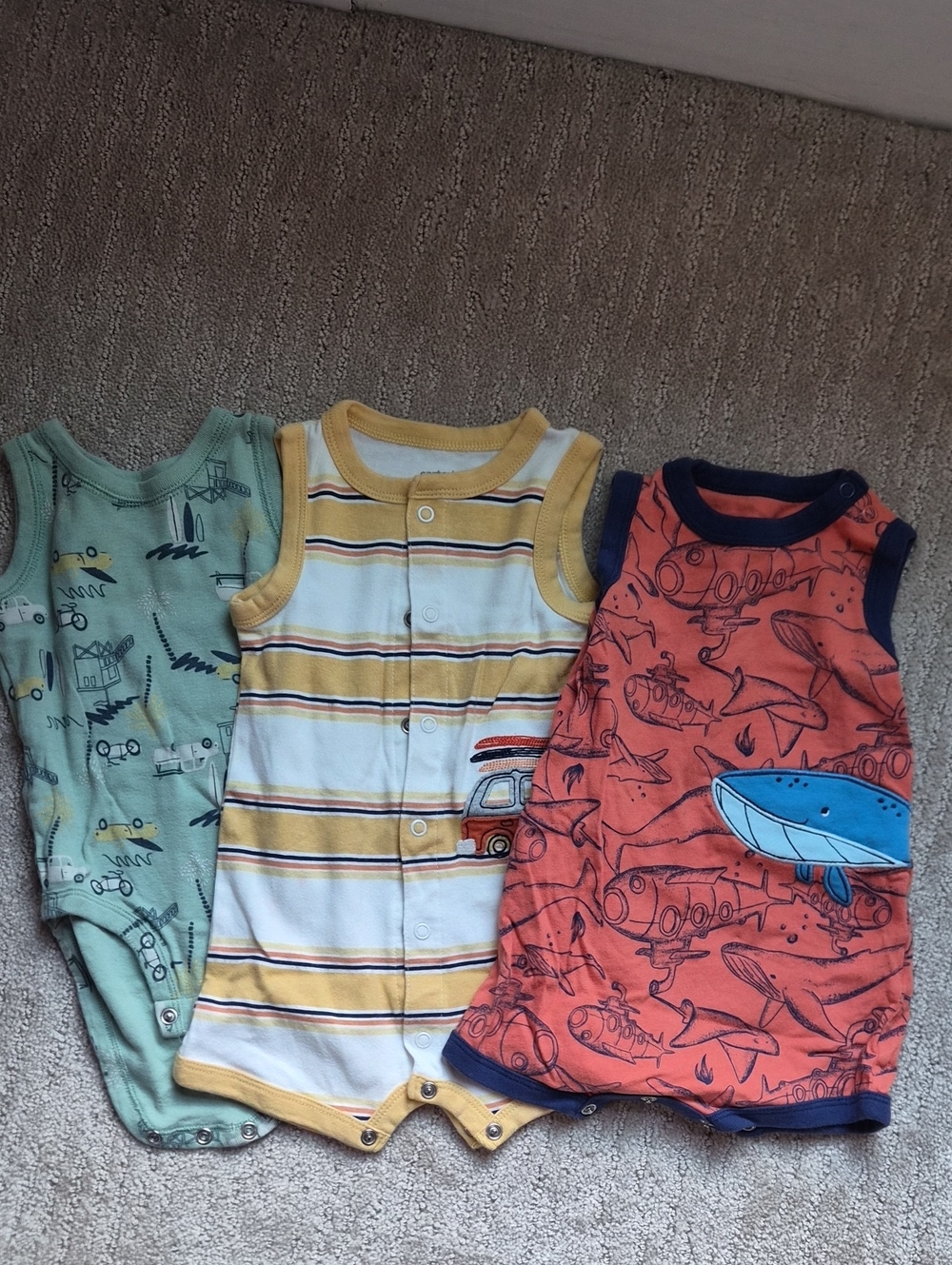 Kids Sleeveless One-Piece Romper - Green, Yellow & Orange Multi-Pack